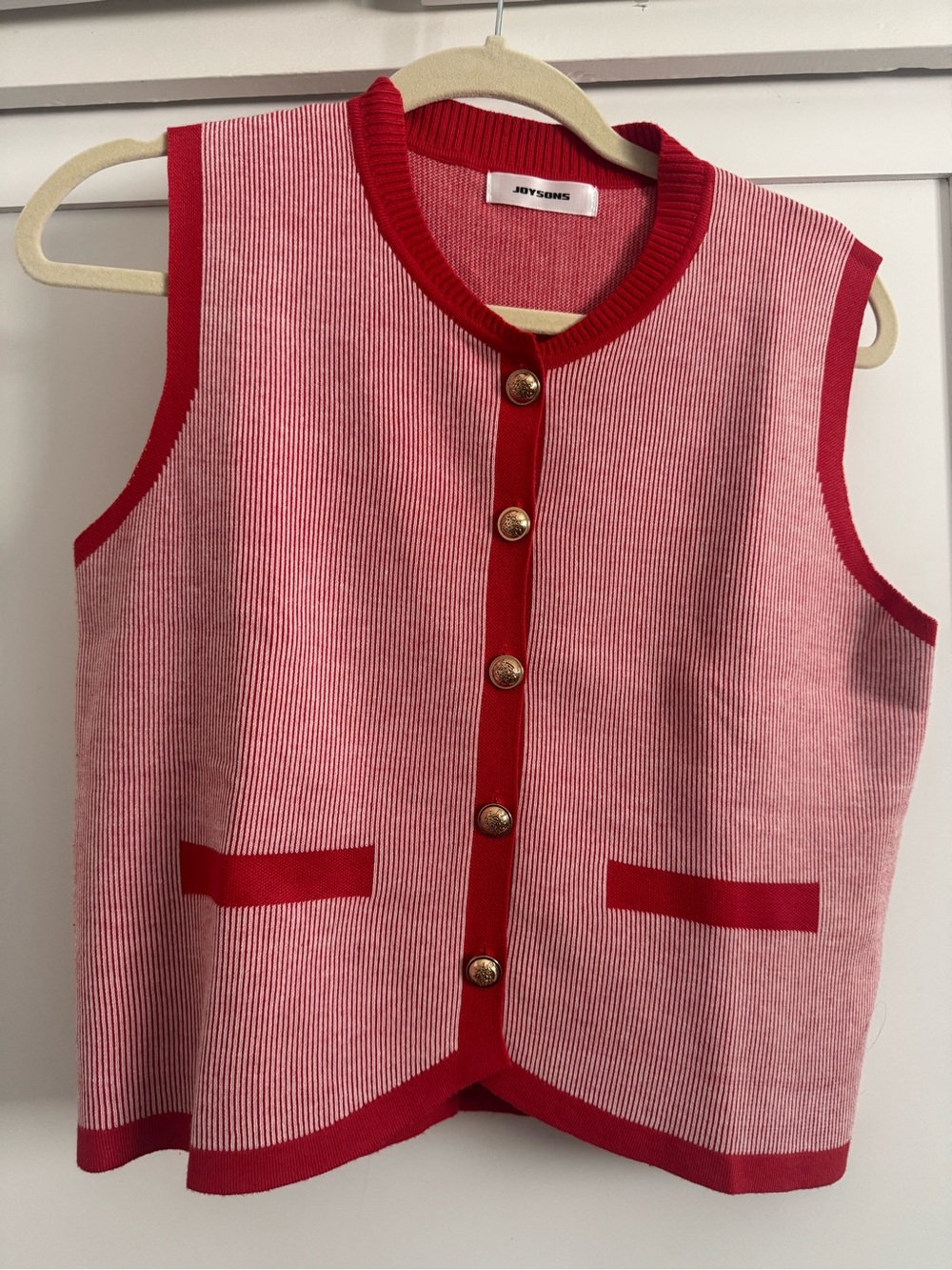 JOYSONS Red & WhiteStriped Knit Vest